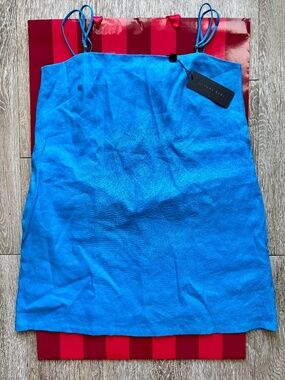 Gianni Bini Bright Blue Slip Kourtney Linen Mini Dress S NWT